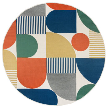Flair Rugs, Kusový koberec Dauntless Geo Fusion Ochre – na von aj na doma, 160x160 (priemer) kruh, viacfarebná, chodba / predsieň