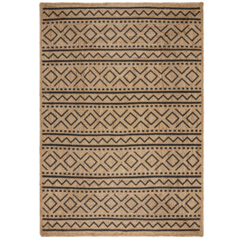 Flair Rugs, Kusový koberec Printed Jute Luis Natural/Black, 200x290, béžová, chodba / predsieň