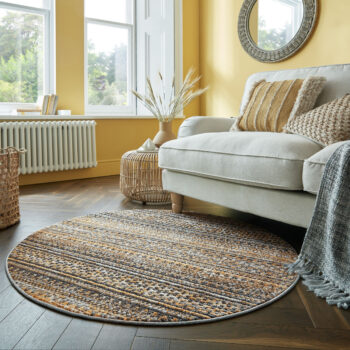 Flair Rugs, Kusový koberec Santiago Camino Yellow kruh, 140x140 (priemer) kruh, žltá, obývacia izba