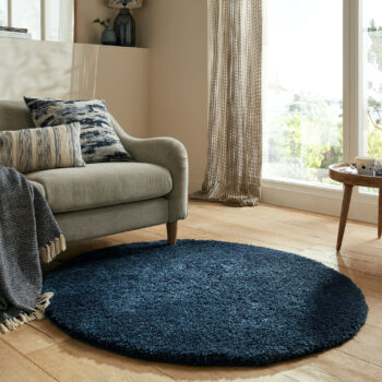 Flair Rugs, Kusový koberec Shaggy Teddy Navy kruh, 133x133 (priemer) kruh, modrá, detská izba