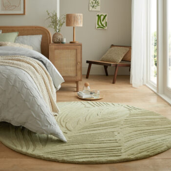 Flair Rugs, Kusový koberec Solace Lino Leaf Sage kruh, 160x160 (priemer) kruh, zelená, obývacia izba