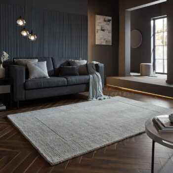 Flair Rugs, Kusový ručne tkaný koberec Tuscany Textured Wool Border Grey Marl, 160x230, šedá, obývacia izba