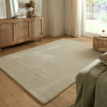 Flair Rugs, Kusový ručne tkaný koberec Tuscany Textured Wool Border Natural, 160x230, béžová, obývacia izba