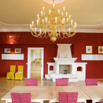 Flámsky visiaci luster Maximilian, 21-pl. s orlom