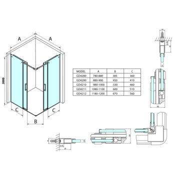 GELCO - DRAGON štvorcová sprchová zástena 800x800 L/P varianta,rohový vstup GD4280GD4280