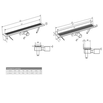 GELCO - MANUS PIASTRA podlahový žľab  z nerezové oceli s roštom, nástenný, L-1050, DN50 GMP96