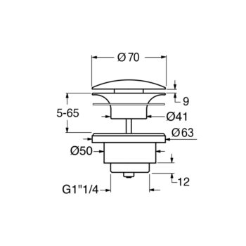 GSI umývadlová výpust 5/4", neuzatvárateľná, keramická krytka, 5-65, čierna mat PVC26