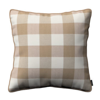 Gabika so šnúrkou, obliečka na vankúš, béžovo-biele veľké káro, 60 x 60 cm, Quadro, 136-08
