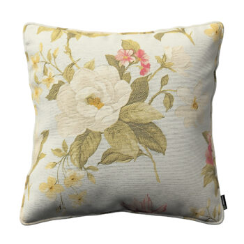 Gabika so šnúrkou, obliečka na vankúš, duże kwiaty na niebieskim tle, 60 x 60 cm, Londres, 143-86