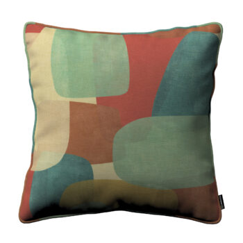 Gabika so šnúrkou, obliečka na vankúš, geometryczne wzory w czerwono-zielonej kolorystyce, 45 x 45 cm, Vintage 70's, 143-75