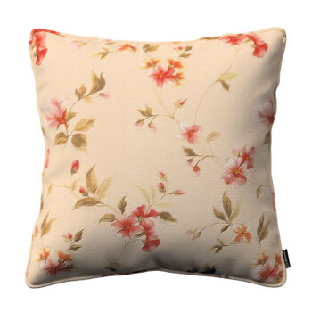 Gabika so šnúrkou, obliečka na vankúš, jemané ružové kvety na svetlom ľanovom podklade, 45 x 45 cm, Londres, 143-88