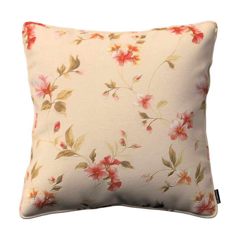 Gabika so šnúrkou, obliečka na vankúš, jemané ružové kvety na svetlom ľanovom podklade, 60 x 60 cm, Londres, 143-88 Gabika so šnúrkou, obliečka na vankúš, jemané ružové kvety na svetlom ľanovom podklade, 60 x 60 cm, Londres, 143-88