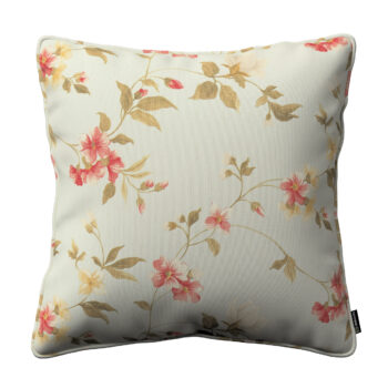 Gabika so šnúrkou, obliečka na vankúš, jemné ružovozelené kvety na zelenkavomodrom podklade, 45 x 45 cm, Londres, 143-89