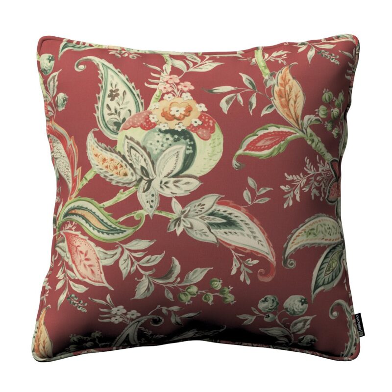 Gabika so šnúrkou, obliečka na vankúš, kvetinové vzory na pozadí z tehlovo-červenom podklade, 45 x 45 cm, Gardenia, 142-12 Gabika so šnúrkou, obliečka na vankúš, kvetinové vzory na pozadí z tehlovo-červenom podklade, 45 x 45 cm, Gardenia, 142-12