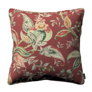 Gabika so šnúrkou, obliečka na vankúš, kvetinové vzory na pozadí z tehlovo-červenom podklade, 60 x 60 cm, Gardenia, 142-12