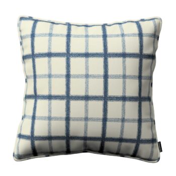 Gabika so šnúrkou, obliečka na vankúš, modré káro na svetlobéžoom podklade, 45 x 45 cm, Avinon, 131-66