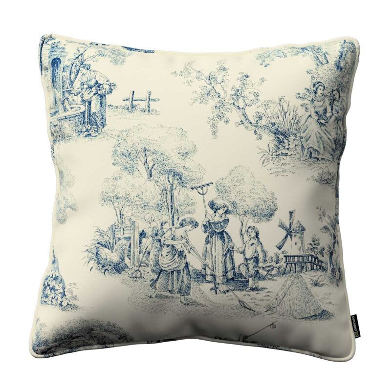 Gabika so šnúrkou, obliečka na vankúš, modrý vzor na svetlobéžovom podklade, 60 x 60 cm, Avinon, 132-66 Gabika so šnúrkou, obliečka na vankúš, modrý vzor na svetlobéžovom podklade, 60 x 60 cm, Avinon, 132-66