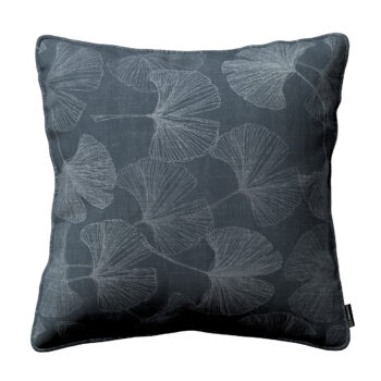 Gabika so šnúrkou, obliečka na vankúš, strieborné listy ginka na grafitovom podklade, 60 x 60 cm, Flowers, 143-52