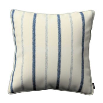 Gabika so šnúrkou, obliečka na vankúš, svetlo a tmavomodrý pásik na svetlobéžovom podklade, 60 x 60 cm, Avinon, 129-66