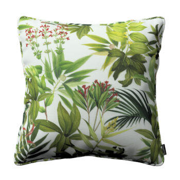 Gabika so šnúrkou, obliečka na vankúš, zeleno - červené rastliny na bielom podklade, 45 x 45 cm, Tropical Island, 143-69