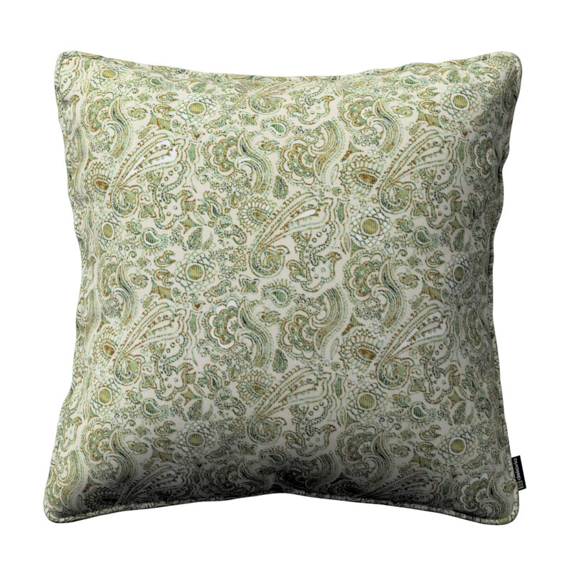 Gabika so šnúrkou, obliečka na vankúš, zeleno - pomarančové vzory na béžovom podklade, 60 x 60 cm, Flowers, 143-68 Gabika so šnúrkou, obliečka na vankúš, zeleno - pomarančové vzory na béžovom podklade, 60 x 60 cm, Flowers, 143-68