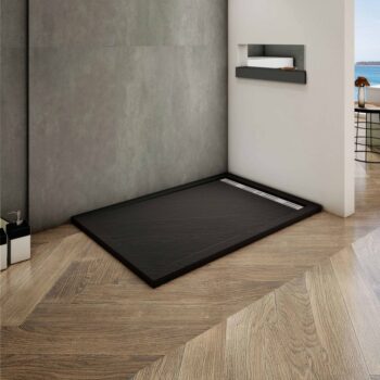 H K - BLACK STAR sprchová vanička z liateho mramoru, obdĺžnik, 100x80x3 cm SE-BLACKSTAR10080SET
