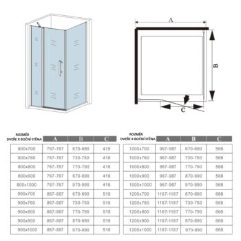H K - Obdĺžnikový sprchovací kút MELODY B5 100x80 cm s jednokrídlovými dverami s pevnou stenou SE-MELODYB510080