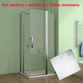 H K - Sprchovací kút MELODY A2 90 cm s dvomi jednokrídlovými dverami s pevnou stenou a vaničkou z liateho mramoru SE-MELODYA290 / ROCKY-90 SQ