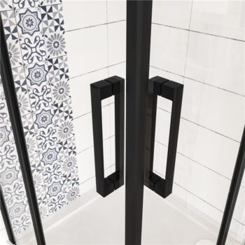 H K - Štvorcový sprchovací kút BLACK SAFIR R101, 100x100, s dvomi jednokrídlovými dverami s pevnou stenou, rohový vstup SE-BLACKSAFIRR101