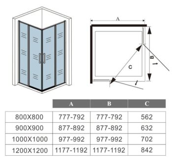H K - Štvorcový sprchovací kút BLACK SAFIR R101, 100x100, s dvomi jednokrídlovými dverami s pevnou stenou, rohový vstup SE-BLACKSAFIRR101