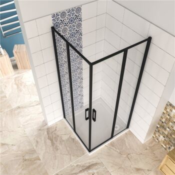 H K - Štvorcový sprchovací kút BLACK SAFIR R808, 80x80, s dvomi jednokrídlovými dverami s pevnou stenou, rohový vstup SE-BLACKSAFIRR808