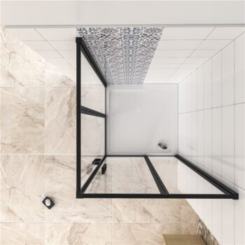 H K - Štvorcový sprchovací kút BLACK SAFIR R808, 80x80, s dvomi jednokrídlovými dverami s pevnou stenou, rohový vstup vrátane sprchovej vaničky z liateho mramoru SE-BLACKSAFIRR808 / THOR-80sqm
