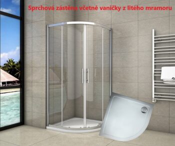 H K - Štvrťkruhový sprchovací kút SYMPHONY S4 90 cm s dvojdielnymi posuvnými dverami vrátane sprchovej vaničky z liateho mramoru SE-SYMPHONYS490 / THOR-90Q