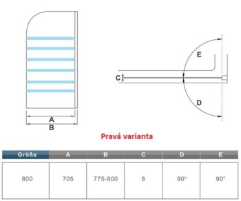 H K - Vaňová zástena S1 STRIPE 80x140cm - jednodielna sklopná, číre sklo so vzorom, varianta pravá SE-S1STRIPE-12