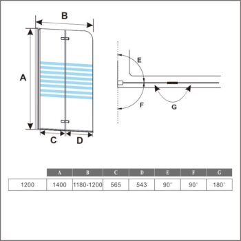 H K - Vaňová zástena S22 STRIPE 120x140cm - dvojdielna sklopná, číre sklo so vzorom, ľavá varianta SE-S22STRIPE120