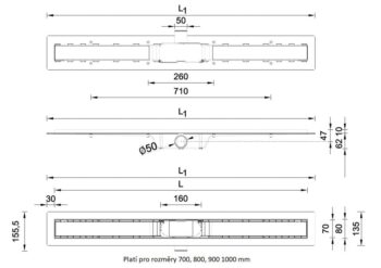 HOPA - Odtokový žľab Standardline MEDIUM - Dĺžka - 50 OLPZLABST49