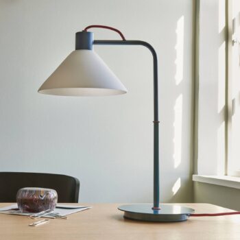 HÜBSCH Bodová stolová lampa, modrá, biela, sklo, železo, E27