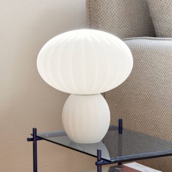 HÜBSCH Kumu stolová lampa, biela, sklo, E14, výška 28 cm