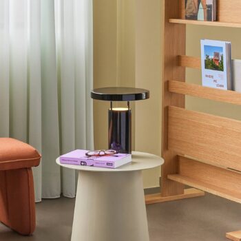 HÜBSCH LED dobíjacia stolová lampa BringMe, čierna, oceľ, stmievač