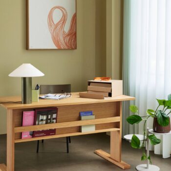 HÜBSCH Orbit stolová lampa, tmavozelená, biela, železo, sklo