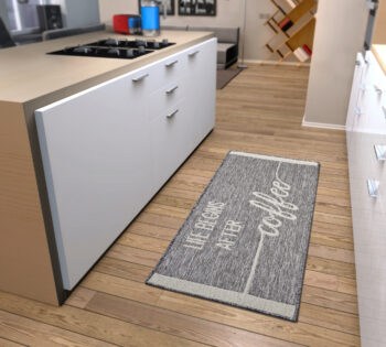 Hanse Home, Behúň Cucina Life Begins After Coffee 105627 Grey Cream, 62x150, šedá, kuchyňa