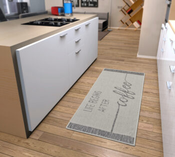 Hanse Home, Behúň Cucina Life Begins After Coffee 105628 Cream Grey, 92x150, biela, kuchyňa