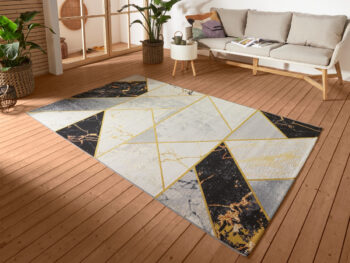 Hanse Home, Kusový koberec Flair 105610 Noble Black Grey Gold – na von aj na doma, 240x340, žltá, chodba / predsieň