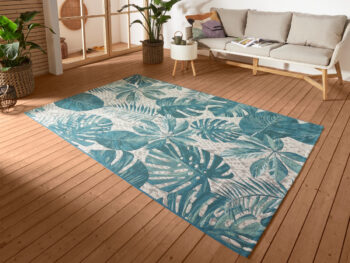 Hanse Home, Kusový koberec Flair 105618 Tropical Leaves Turqouise – na von aj na doma, 80x165, modrá, chodba / predsieň