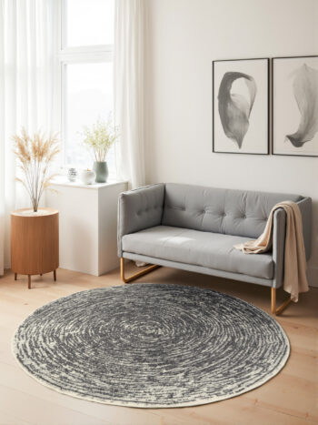Hanse Home, Kusový koberec Gloria Cavallo 106256 Creme Grey kruh, 120x120, šedá, chodba / predsieň