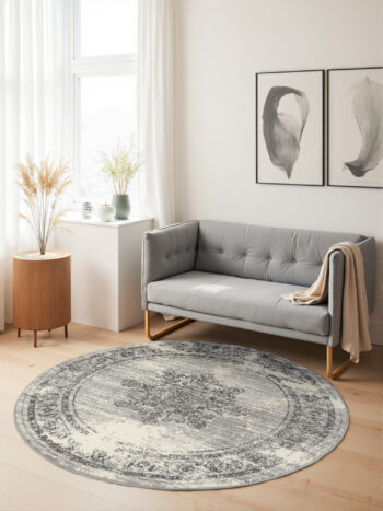 Hanse Home, Kusový koberec Gloria Lydia 106254 Creme Grey kruh, 160x160, šedá, chodba / predsieň