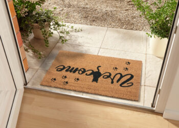 Hanse Home, Rohožka Welcome (mačka) 105666 – na von aj na doma, 45x75, hnedá, chodba / predsieň