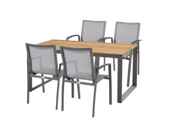 Heritage teak Torino stolová súprava antracitová 1+4