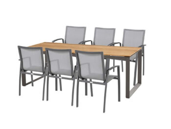 Heritage teak Torino stolová súprava antracitová 1+6