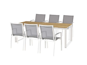 Heritage teak Torino stolová súprava biela 1+6